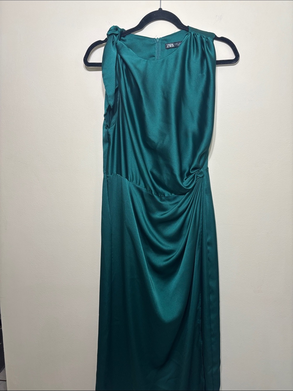 Zara Emerald One-Shoulder Satin Draped Gown